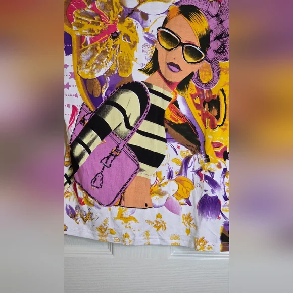 Paolo Santini M Della Vita Multiclrd Lslv Pop art Floral Print Women's T-shirt - Picture 2 of 12